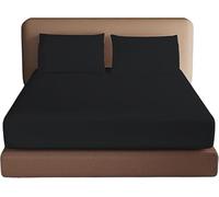 HOMELY IDEAS 200TC Egyptian Cotton Fitted Sheet 40CM/16 Inches Premiun Hotel Quality Extra Deep with Elasticated Corners, Rich Cotton & Breathable Luxury Fitted Bed Sheets (BLACK, 4FT / SMALL DOUBLE)