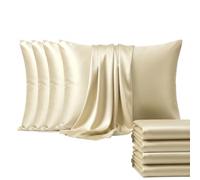 HOMELY IDEAS Housewife Pillowcases 4 Pack 100% Cotton 400 Thread Count - Standard Pillow Cases with Envelope Closure - Soft Breathable Plain Bed Pillow Covers - Hotel Quality Bedding - Cream (50x75cm)