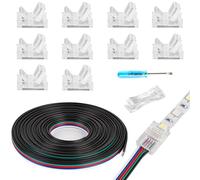 HOMELYLIFE 5 Pin 10mm RGBW LED Strip Connectors Solderless 10 Pcs with 16.4ft Extension Cable 5 Conductor for Waterproof or Non-Waterproof 10mm Wide RGBW LED Strip Lights