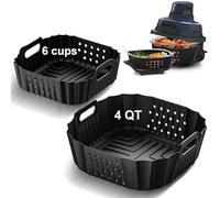 HOMELYLIFE Air Fryer Silicone Liners for Ninja Crispi FN101GY/FN101SG/FN101ST, Big Liner for 4 QT Glass Container & Small Liner for 6 Cups Glass Container, 2 Pcs Reusable Non-Stick Basket Accessories