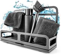 HOMELYN Sink Organiser Set Including Washing Up Brush, Sponge, Detergent Dispenser and Cloth, Stainless Steel Kitchen Organiser, Modern Design, Space-Saving, Drip Tray, Accessories Can Be Bought