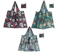 Homelytic 3-Pack Extra Large Foldable Reusable Oxford cloth Shopping Tote Bags - 55 Lbs Capacity, Machine Washable with Inner Pocket, Floral Pattern, 23x16 Inches - Premium Grocery Beach Bags