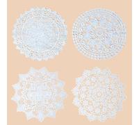 Homelytic Vintage White Cotton Lace Doilies, 15 cm Round Crochet Paper Doyleys, 4 Pack for Kitchen, Dining, Wedding Decoration