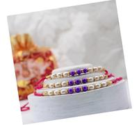 Homemade Beaded Set of 3 Rakhi for Brother Bhaiya Raksha Bandhan | Sacred Threads with Greeting Card & Gift Pouch | The Purple Beads Symbolizes Wisdom and Loyalty & White Reflects Peace and Purity