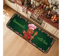Homemade Gingerbread Holiday Baking Quote Biscuit Kitchen Rugs 16x47 Inch | Fanciful Kitchen Accents, Rugs For Kitchen Floor, Baking Theme, Holiday Home Decor, Soft Flannel Surface, Comfort Underfoot