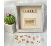 Homemade personalised Scrabble Tile Art Sister Gift present Grey Box Frame Picture