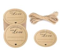 Homemade with Love Tags 2 Inch Round Kraft Handmade Tags with String Gift Tags for Gift Wrapping,Arts&Crafts(100 PCS)