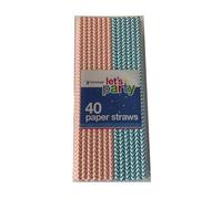 Homemaid - 40 Blue and Red Zig-Zag Designed Paper Straws for All Drinks - Eco Friendly - Great for Parties and Events