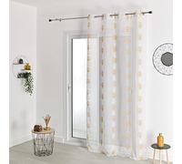 HomeMaison.com Linen Effect Embroidered Net Curtain - Mustard Curtain - 140 x 240 cm - Silver Eyelet Curtain - Modern Window Curtain