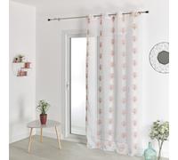 HomeMaison.com Linen Effect Net Curtain - Embroidered Net Curtain - Terracotta Curtain - 140 x 240 cm - Silver Eyelet Curtain - Window Curtain - Modern Curtain