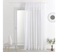 HomeMaison.com Plain Linen Effect Net Curtain - White Curtain - 290 x 240 cm - Ruffle Tape Curtain - Curtain with Ruffles - Modern Window Curtain