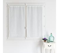 HomeMaison.com Set of 2 Plain Striped Curtains - White Net Curtain 60 x 120 cm - Curtain with Rod Pocket - Modern Window Curtain