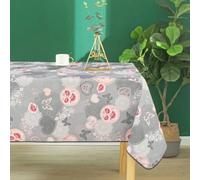 Homemaison - Esprit Floral Coated Tablecloth - Patterned Polyester - Stain Resistant Waterproof for Kitchen, Dining Room, Outdoor, Indoor - 145 x 200 cm - Light Grey
