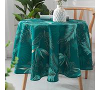 Homemaison - Exotic Stain-Resistant Round Tablecloth - 100% Polyester - Tropical Foliage Print - Bias Finish - Soft to the Touch - Diameter 160 cm - Peacock Blue