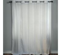 Homemaison - Fantasy 3 Weave Net Curtain - Polyester - Vertically Striped - Round Silver Eyelets Ø 4 cm - Ready to Hang - Window - 140 x 260 cm - White