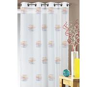 Homemaison - Jacquard Curtain with Fancy Print - Polyester - Transparent and Dimming for Windows - Ready to Hang with Eyelets - 140 x 240 cm - Orange