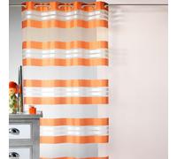 Homemaison - Net Curtain with Horizontal Stripes and Silver Thread - 100% Polyester Muslin - 8 Round Eyelets Diameter 4 cm - Curtains for Living Room Bedroom Window - 145 x 240 cm - Orange