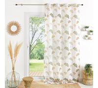Homemaison QABANE - Lightweight Ginkgo Printed Voile Curtain - 100% Polyester - Translucent Fabric - 8 Round Eyelets Matte Silver Finish - Serene and Warm Atmosphere - Size 140 x 240 cm - Khaki