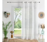 Homemaison QABANE Sheer Curtain with Eyelets with Macrame Ribbon Polyester Muslin Plain Pattern, Handmade Macrame Ribbon, Modern Clean Bohemian Style, Size 140 x 240 cm, Off-White