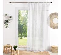 Homemaison QABANE Sheer Curtain with Macrame Ribbons - Lightweight Polyester - Double Hook Airy Fabric - 7 Ties and 7 Hidden Tabs - Elegant Siding - 140 x 240 cm - White