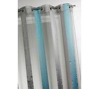 Homemaison Two-Tone Vertical Striped Net Curtain Polyester Organza 8 Round Silver Eyelets Diameter 4 cm Ready to Hang Transparent Shading for Living Room Bedroom Kitchen 140 x 260 cm Silver