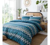 HOMEMAKER BEDDING Bed Set Duvet Cover Pillow Cases Geometric Retro Print (Teal, King)