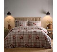 HOMEMAKER BEDDING Brown Tartan Check Duvet Set with Shaggy Haired Cows, Polycotton Material (Single)