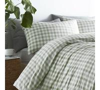 HOMEMAKER BEDDING Check Duvet Cover Bed Quilt Set Pillow Cases Olive Green (Double)