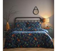 HOMEMAKER BEDDING Christmas Duvet Cover Set Navy Blue Festive Robin Print (Double)