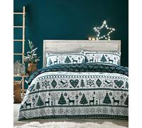 HOMEMAKER BEDDING Christmas Duvet Cover Set Reversible Snowflake Christmas Tree Design Festive Holiday Bed Set in 3 Colours (Green, Single)