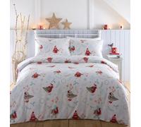 HOMEMAKER BEDDING Christmas Duvet Cover Set, Robin Winter Scene with Ice Blue Snowflakes (Single)