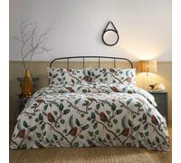 HOMEMAKER BEDDING Christmas Duvet Cover Set with Winter Robins and Holly Pattern, White Polycotton, Festive Bedding (Super King)