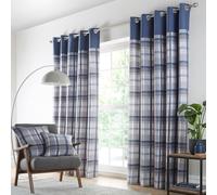 HOMEMAKER BEDDING Curtains Blue Grey eyelet ring top lined tartan check pair (46 x 54 (117x137cm))