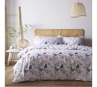 HOMEMAKER BEDDING ® Duvet set duck egg blue butterflies pink blossom flower quilt cover pillow cases (King)