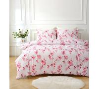 HOMEMAKER BEDDING Duvet Set with Flower Blooms, Quilt Cover Pillow Cases, Spring Summer (Pink/White, Double)