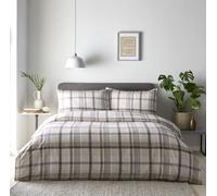 HOMEMAKER BEDDING Tartan Check Duvet Cover Bed Set Brown Beige cream (Single)