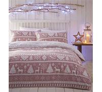 Homemaker Brushed cotton duvet sets Christmas tree winter stags blush pink (Super King)