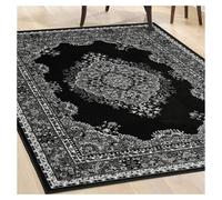 Homemaker Bukhura Traditional Black Cut Pile Rug - 200x290cm