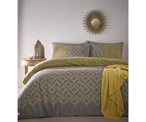Homemaker Moroccan style duvet set in ochre yellow & grey quilt cover & pillow cases bedding (King Size)