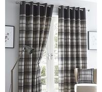 Homemaker Portfolio Orleans Check Striped Fully Lined Eyelet Ring Top Curtains-Charcoal Grey, Polyester, 66" Wide x 54" Drop (168cm x 137cm)