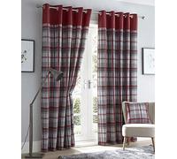 Homemaker Red curtains eyelet ring top lined curtains tartan check 66 x 90 (168x229cm)
