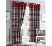 Homemaker Red curtains eyelet ring top lined curtains tartan check (Cushion Cover)