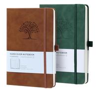HOMEMARS Notebook, a5 Notebook, Notebook a5, Diary, Journal for Men, Hardback Notebook, Notepad, Journal, a5 Notebooks, 2 Pack, Brown Green, 100 Sheets, 100gsm, Embossing Tree Design, Vegan Leather