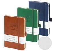 HOMEMARS Pocket Notebook, 3 Pack, Bullet Dotted Journal, Pocket Notepad,14.4 cm x 9.6cm, A6 Notebook, Small Notepad, Brown, Green, Blue, 80GSM,192 Pages Each, Hardcover, Embossing Tree Design, Dotted