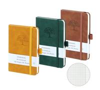 HOMEMARS Pocket Notebook, 3 Pack, Graph Paper Notebook, Pocket Notepad,14.4 cm x 9.6cm, A6 Notebook, Small Notepad, Brown, Green, Yellow, 192 Pages Each, Hardcover, Embossing Tree Design, Squared