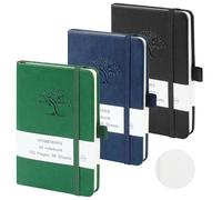 HOMEMARS Pocket Notebook, 3 Pack, Plain Notebook Pocket Notepad,14.4 cm x 9.6cm, A6 Notebook, Small Notepad, Black, Green, Blue,80GSM, 192 Pages Each, Hardcover, Embossing Tree Design, Blank Paper