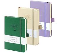 HOMEMARS pocket notebook,Purple Beige Green,3 Pack, A6 Notebook, Small Notebooks 14.4 cm x 9.6cm, Leather, 192 Pages Each, Mini Journal Notepad, Embossing Tree Design, Sturdy pen loop, Graph Paper
