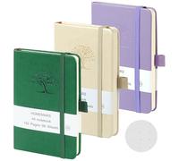 HOMEMARS pocket notebook,Purple Beige Green,3 Pack, Bullet Dotted Journal, Pocket Notepad,14.4 cm x 9.6cm, A6 Notebook, Small Notepad, 192 Pages Each, Hardcover, Embossing Tree Design, Dotted