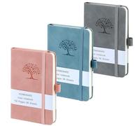 HOMEMARS Pocket Notebook, Small Notebook, 3 Pack, Pocket Notepad,14.4 cm x 9.6cm, A6 Notebook, Small Notepad, Pink, Blue,Gray, 192 Pages Each, Hardcover, Embossing Tree Design, Lined Paper