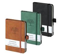 HOMEMARS Pocket Notebook, Small Notebook, 3 Pack, Pocket Notepad,14.4 cm x 9.6cm, A6 Notebook, Small Notepad, Brown, Green, Black, 192 Pages Each, Hardcover, Embossing Tree Design, Lined Paper